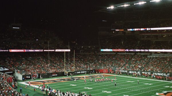 A football stadium filled with lots of people
